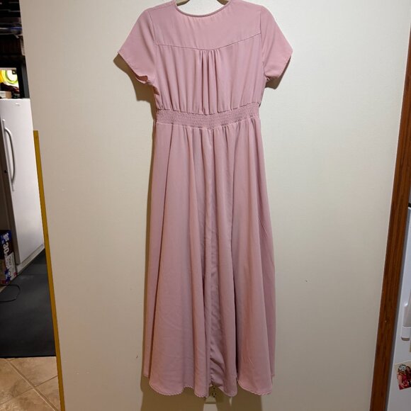 JessaKae Adelaide Smocked Maxi Dress Pink Button Front - Picture 8 of 10